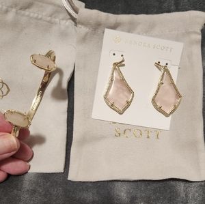 Kendra Scott Alex Drop Earrings And Drusy Bracelet Set in Pink Quartz / Gold